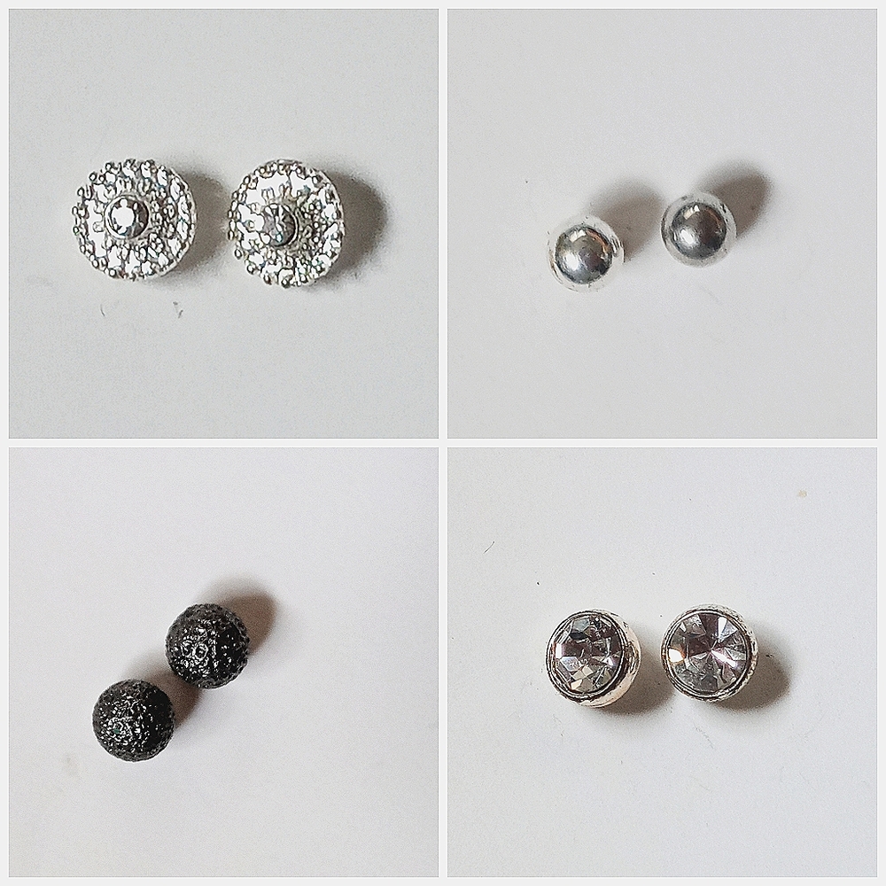 * Bundle of 8  Silver, Black, or Diamond Stud Post Earrings